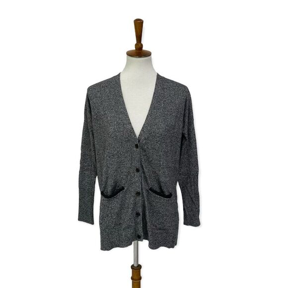 Banana Republic gray button front cardigan with vegan leather elbow patches xs s - Picture 1 of 10